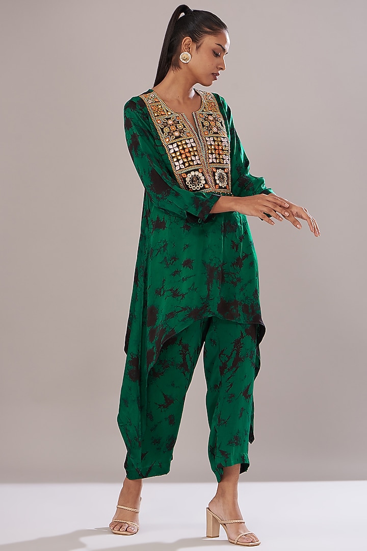 Green Modal Satin Tie-Dye Co-Ord Set by Made in Pinkcity at Pernia's Pop Up Shop