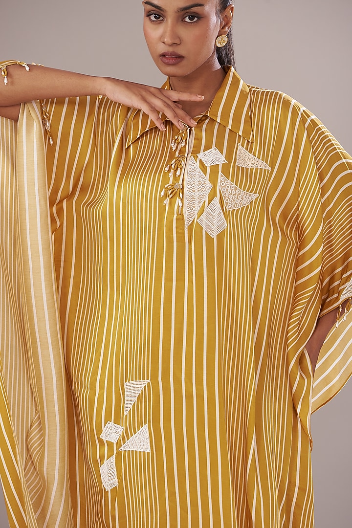 Mustard Modal Satin Printed Kaftan Set by Made in Pinkcity at Pernia's Pop Up Shop