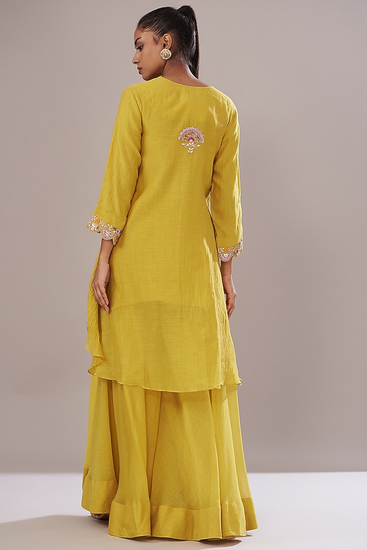 Yellow Chanderi Gharara Set by Made in Pinkcity at Pernia's Pop Up Shop