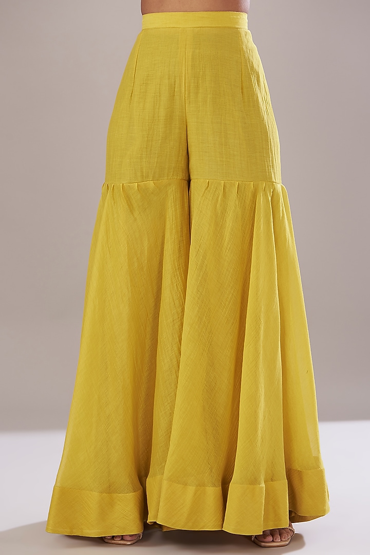 Yellow Chanderi Gharara Set by Made in Pinkcity at Pernia's Pop Up Shop
