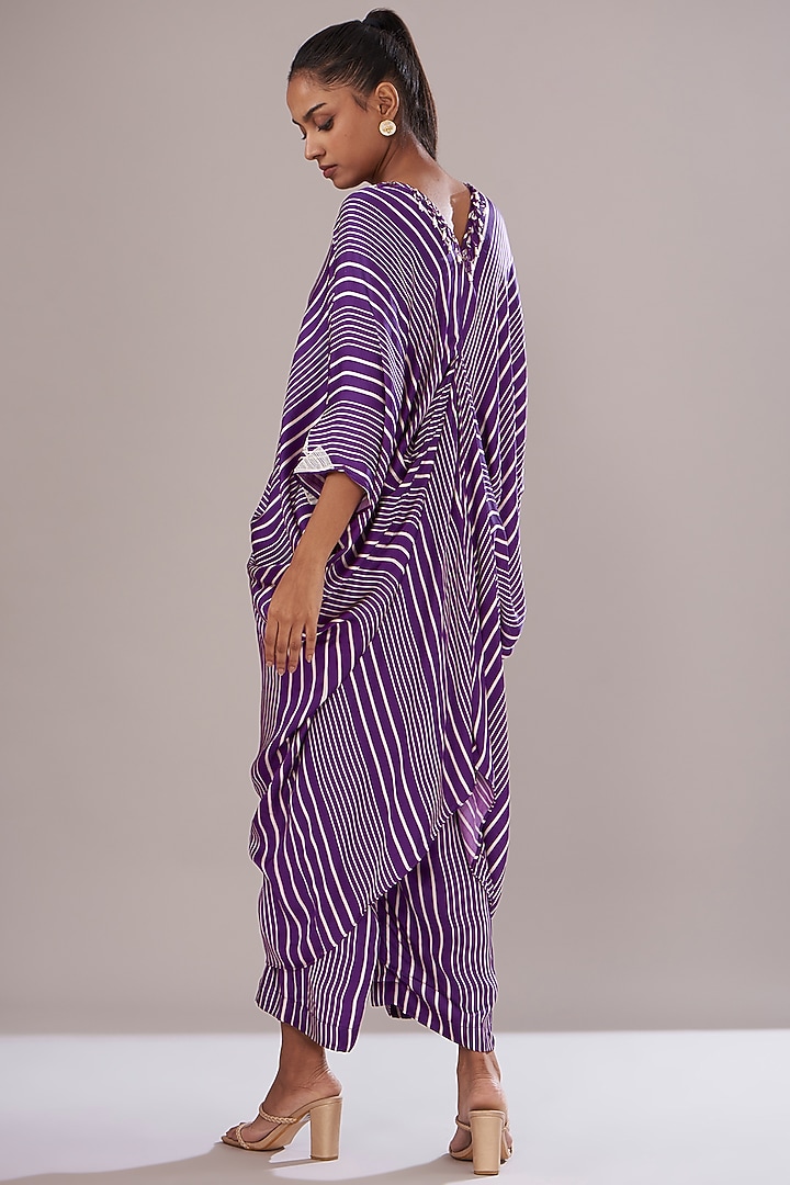 Purple Modal Satin Printed Draped Cowl Kaftan Set by Made in Pinkcity at Pernia's Pop Up Shop