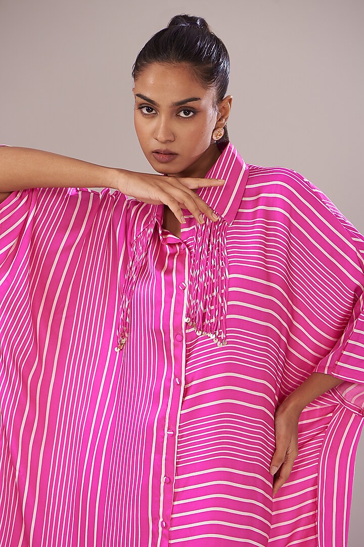 Pink Modal Satin Printed Kaftan Set by Made in Pinkcity at Pernia's Pop Up Shop