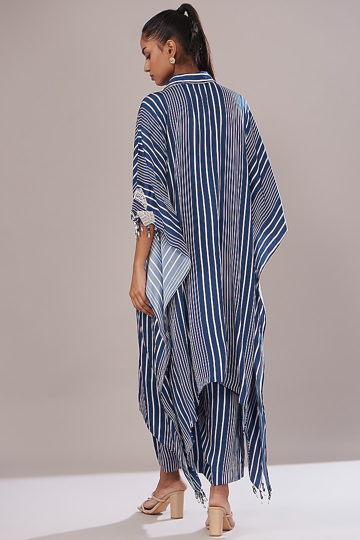Navy Blue Modal Satin Printed Kaftan Set by Made in Pinkcity at Pernia's Pop Up Shop