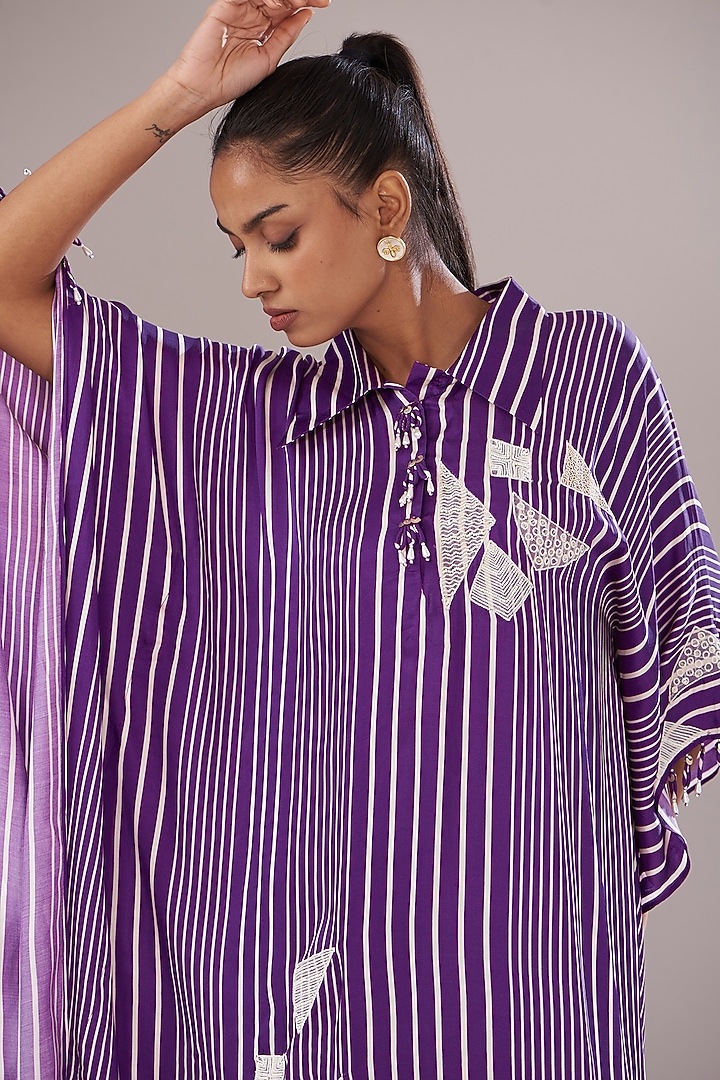 Purple Modal Satin Printed Kaftan Set by Made in Pinkcity at Pernia's Pop Up Shop