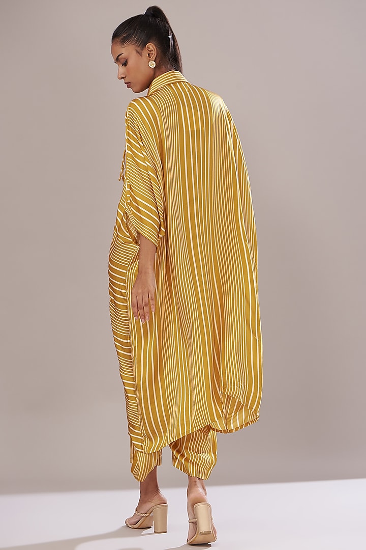 Mustard Blue Modal Satin Printed Kaftan Set by Made in Pinkcity at Pernia's Pop Up Shop