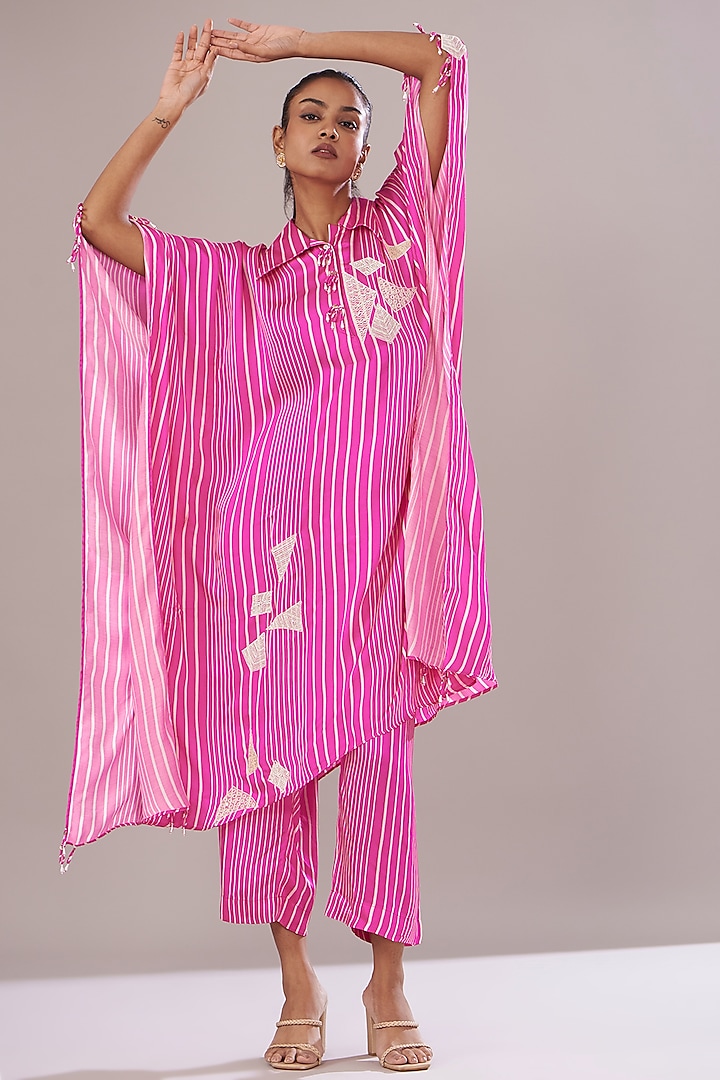 Pink Modal Satin Printed Kaftan Set by Made in Pinkcity