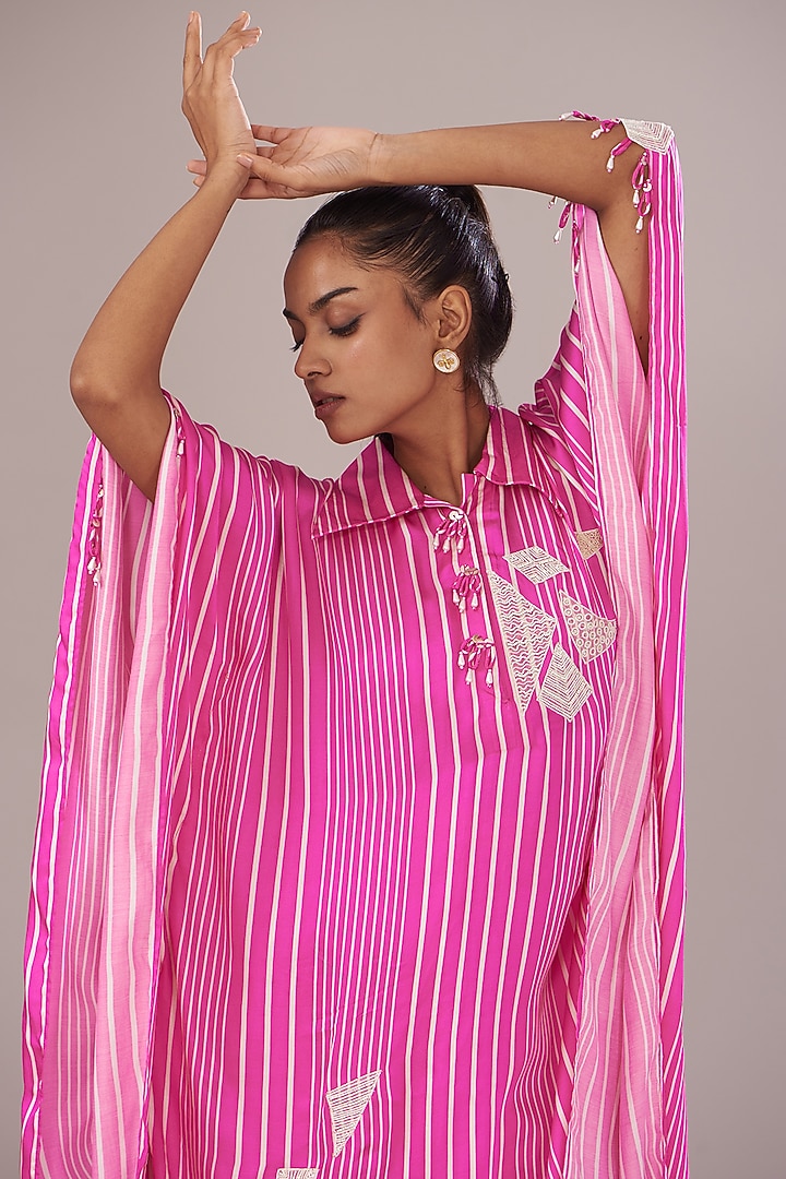 Pink Modal Satin Printed Kaftan Set by Made in Pinkcity at Pernia's Pop Up Shop