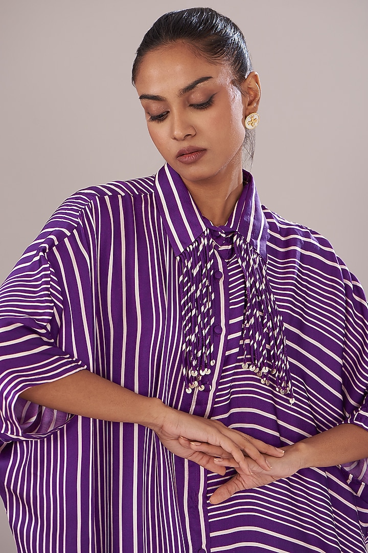 Purple Modal Satin Printed Kaftan Set by Made in Pinkcity at Pernia's Pop Up Shop