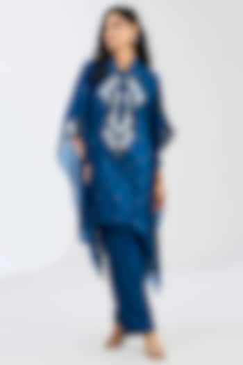 Midnight Blue Kora Silk Cutdana Work Kaftan Set by Made in Pinkcity at Pernia's Pop Up Shop