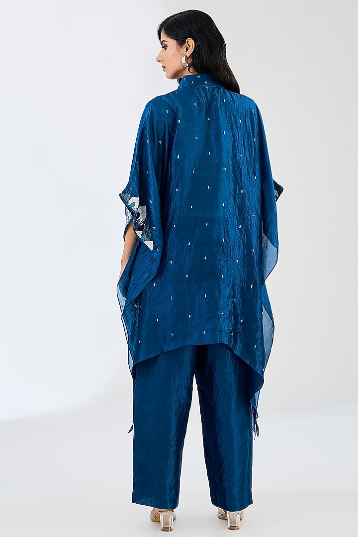Midnight Blue Kora Silk Cutdana Work Kaftan Set by Made in Pinkcity at Pernia's Pop Up Shop