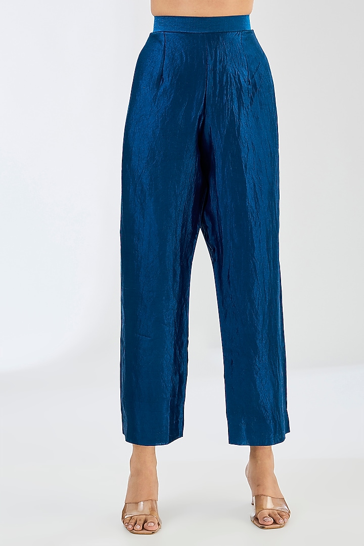 Midnight Blue Kora Silk Cutdana Work Kaftan Set by Made in Pinkcity at Pernia's Pop Up Shop