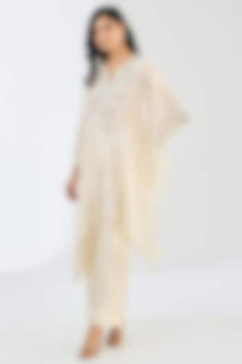 White Kora Silk Cutdana Work Kaftan Set by Made in Pinkcity at Pernia's Pop Up Shop