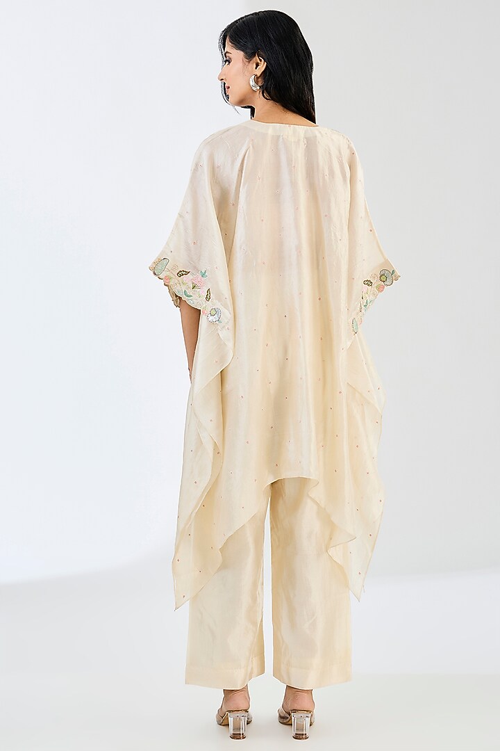 White Kora Silk Cutdana Work Kaftan Set by Made in Pinkcity at Pernia's Pop Up Shop