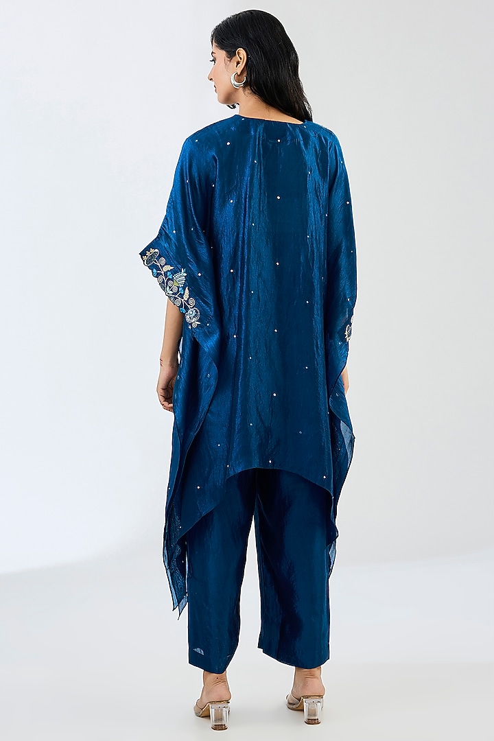 Midnight Blue Kora Silk Cutdana Work Kaftan Set by Made in Pinkcity at Pernia's Pop Up Shop