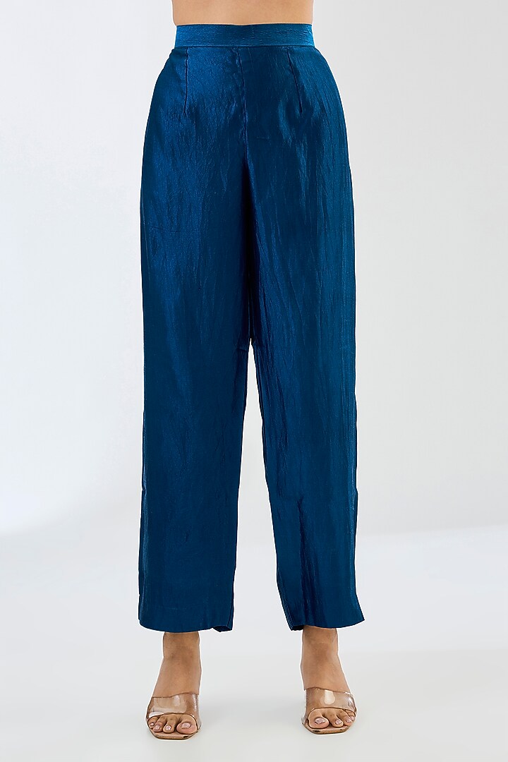 Midnight Blue Kora Silk Cutdana Work Kaftan Set by Made in Pinkcity at Pernia's Pop Up Shop