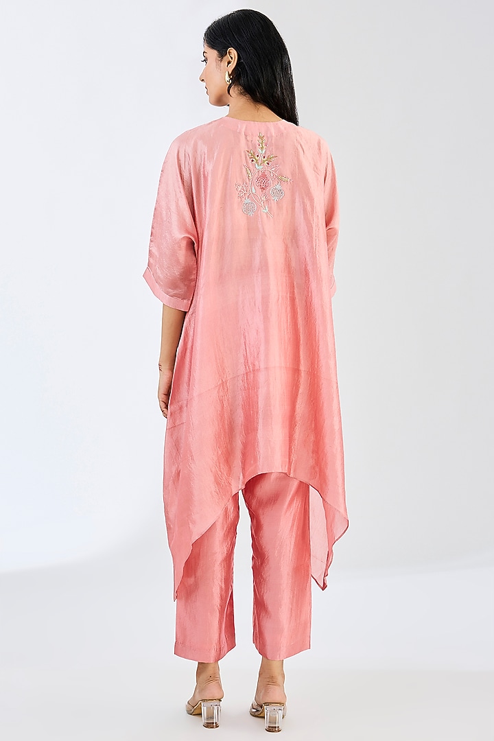 Rose Gold Kora Silk Cutdana Work Kaftan Set by Made in Pinkcity at Pernia's Pop Up Shop
