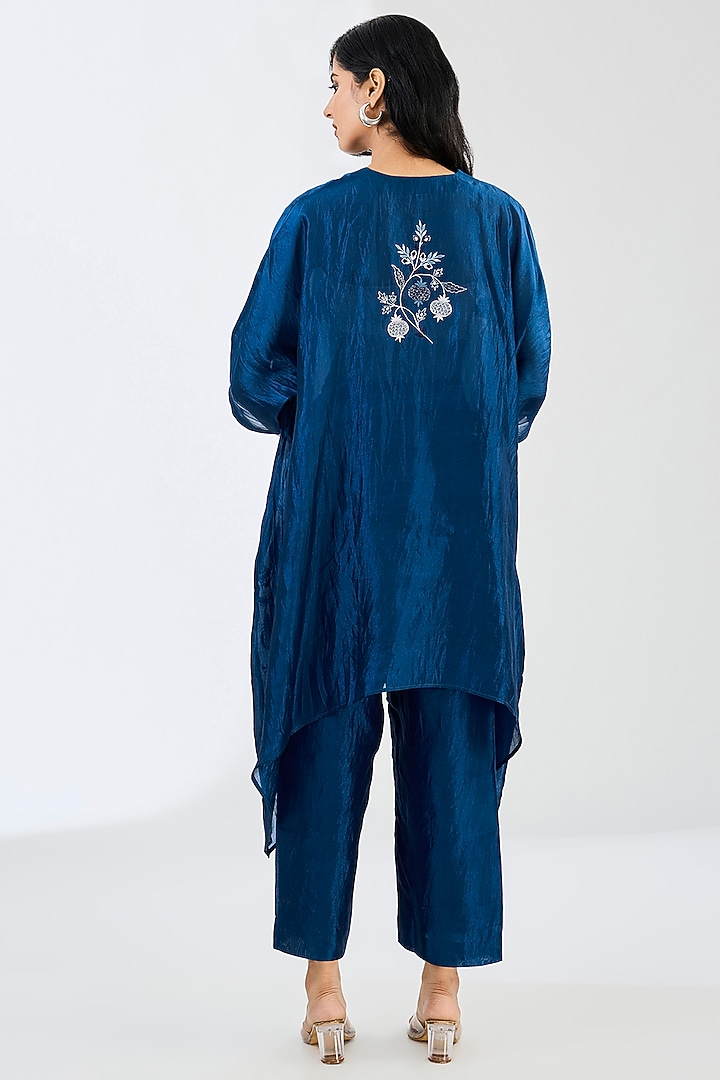 Midnight Blue Kora Silk Cutdana Work Kaftan Set by Made in Pinkcity at Pernia's Pop Up Shop