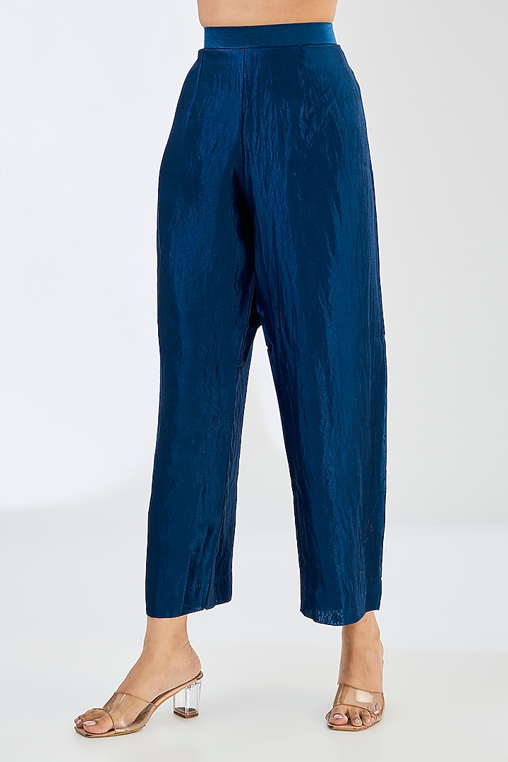 Midnight Blue Kora Silk Cutdana Work Kaftan Set by Made in Pinkcity at Pernia's Pop Up Shop