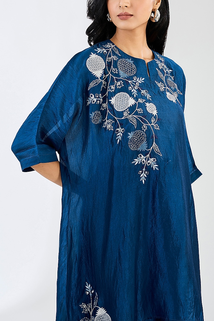 Midnight Blue Kora Silk Cutdana Work Kaftan Set by Made in Pinkcity at Pernia's Pop Up Shop