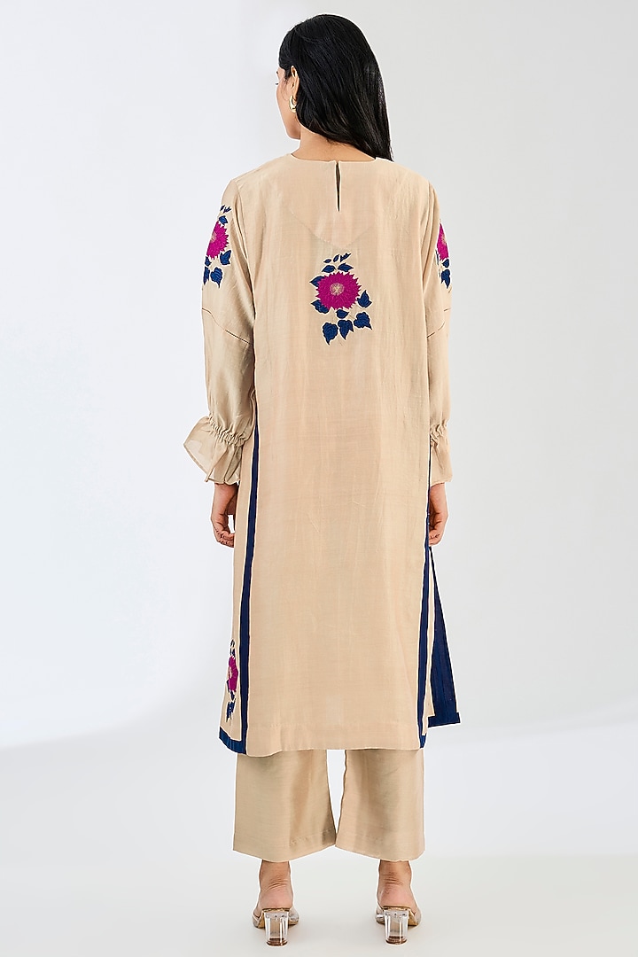 Champagne Chanderi Patch Work Kurta Set by Made in Pinkcity at Pernia's Pop Up Shop