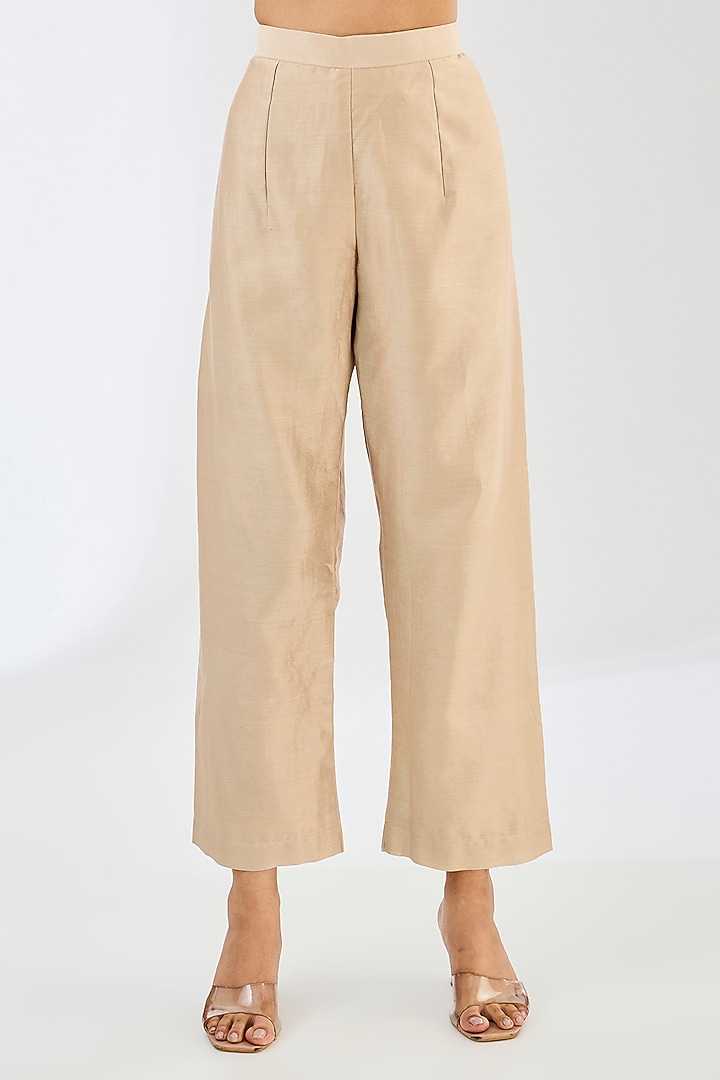 Champagne Chanderi Patch Work Kurta Set by Made in Pinkcity at Pernia's Pop Up Shop