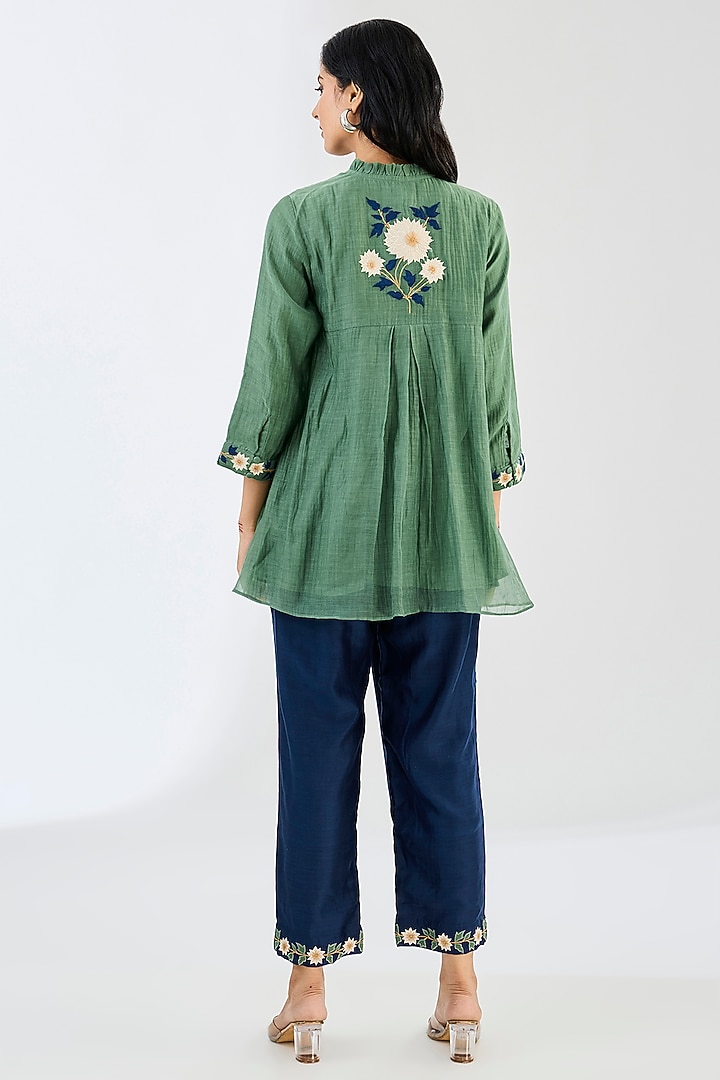 Sage Green Chanderi Applique Work Co-Ord Set by Made in Pinkcity at Pernia's Pop Up Shop