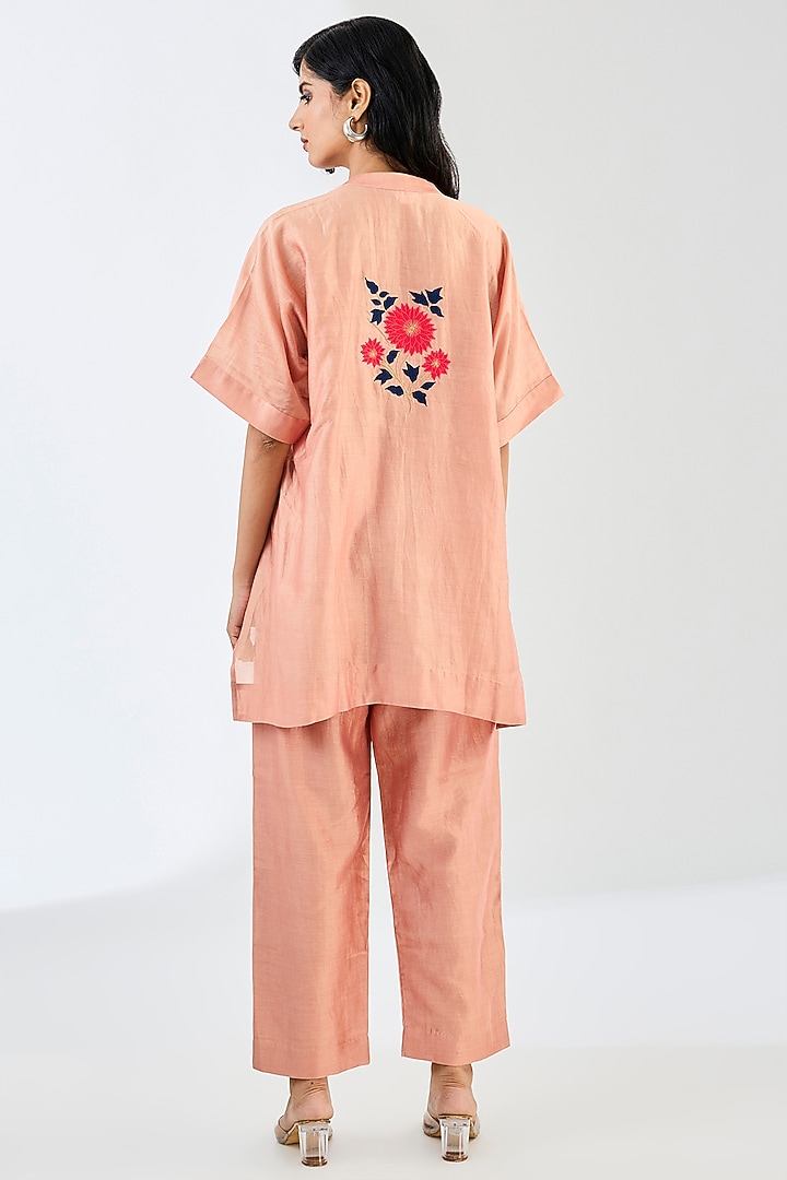 Peach Chanderi Thread Work Co-Ord Set by Made in Pinkcity at Pernia's Pop Up Shop