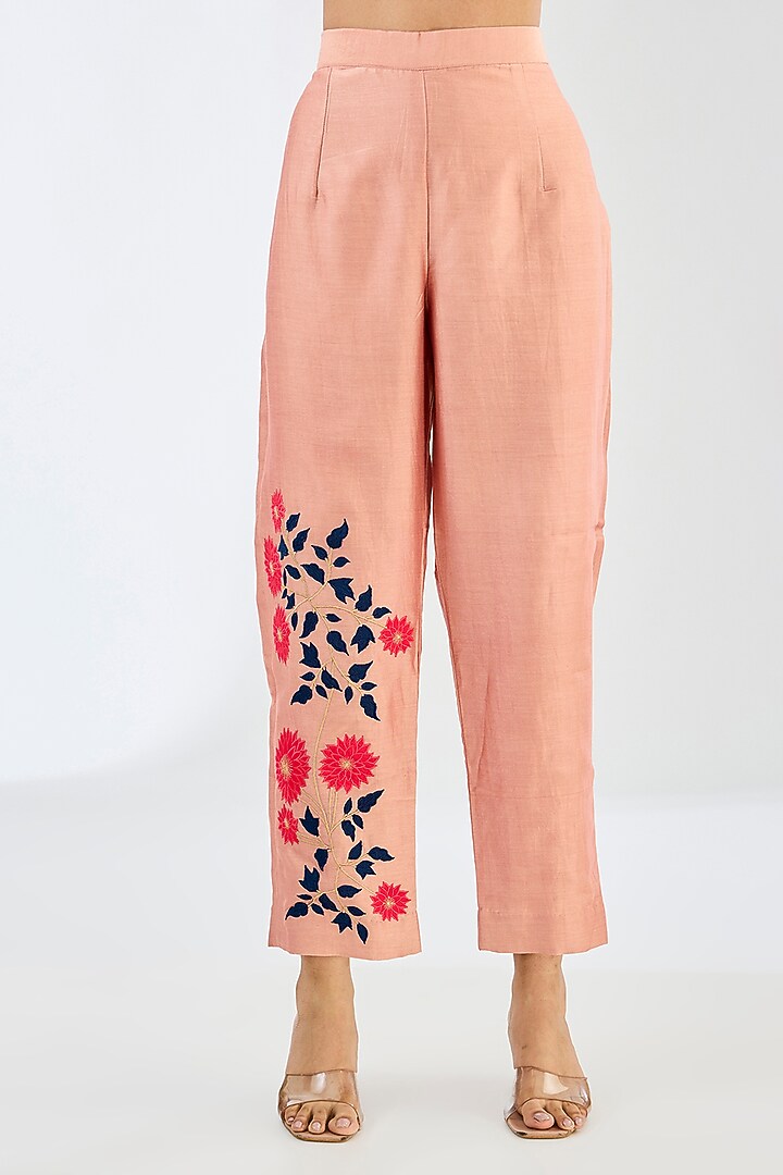 Peach Chanderi Thread Work Co-Ord Set by Made in Pinkcity at Pernia's Pop Up Shop