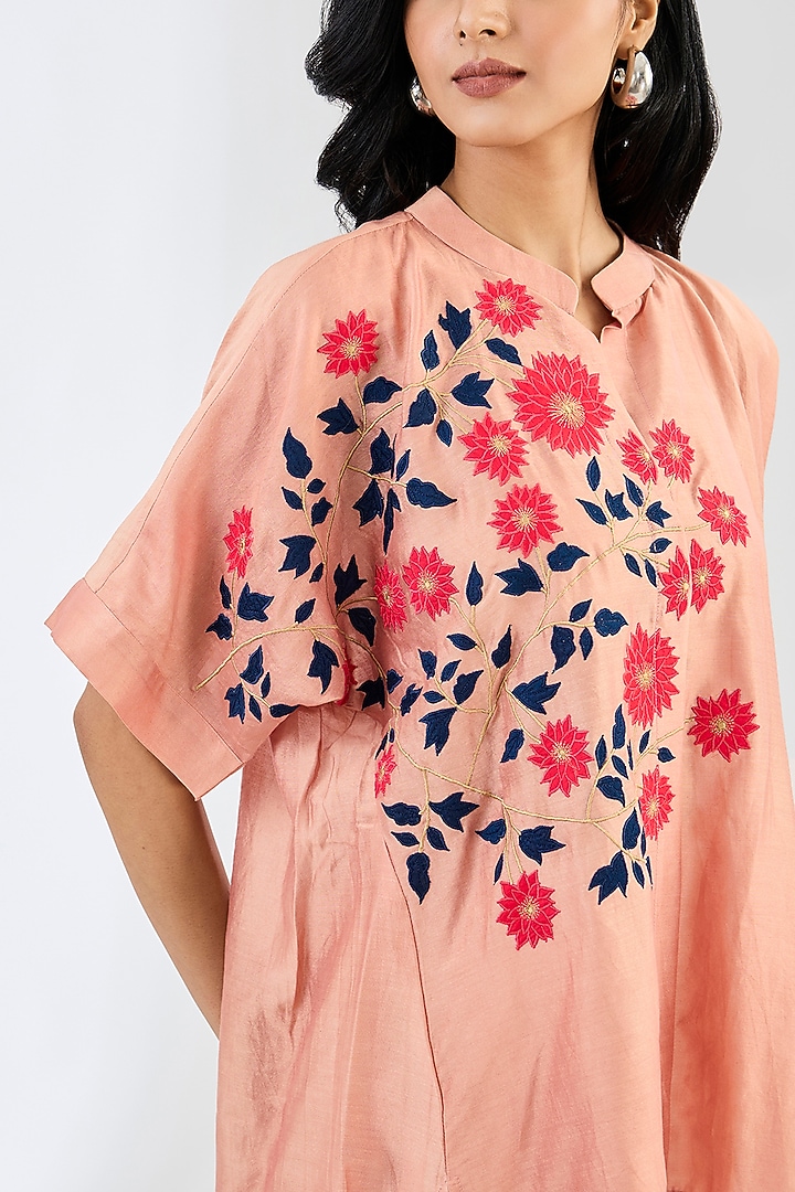 Peach Chanderi Thread Work Co-Ord Set by Made in Pinkcity at Pernia's Pop Up Shop