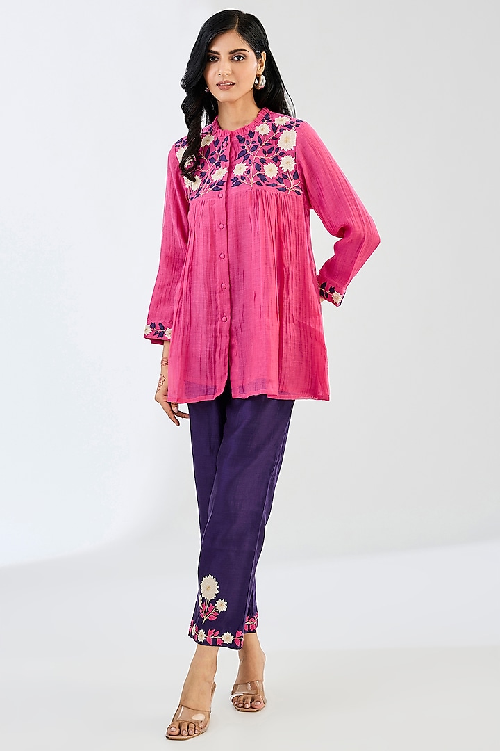 Pink Chanderi Thread Work Co-Ord Set by Made in Pinkcity at Pernia's Pop Up Shop