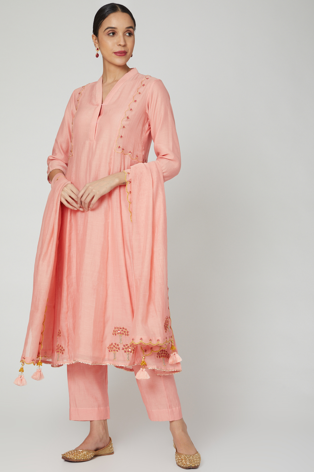 Blush Pink Embroidered Anarkali Set by Made in Pinkcity  at Pernia's Pop Up Shop