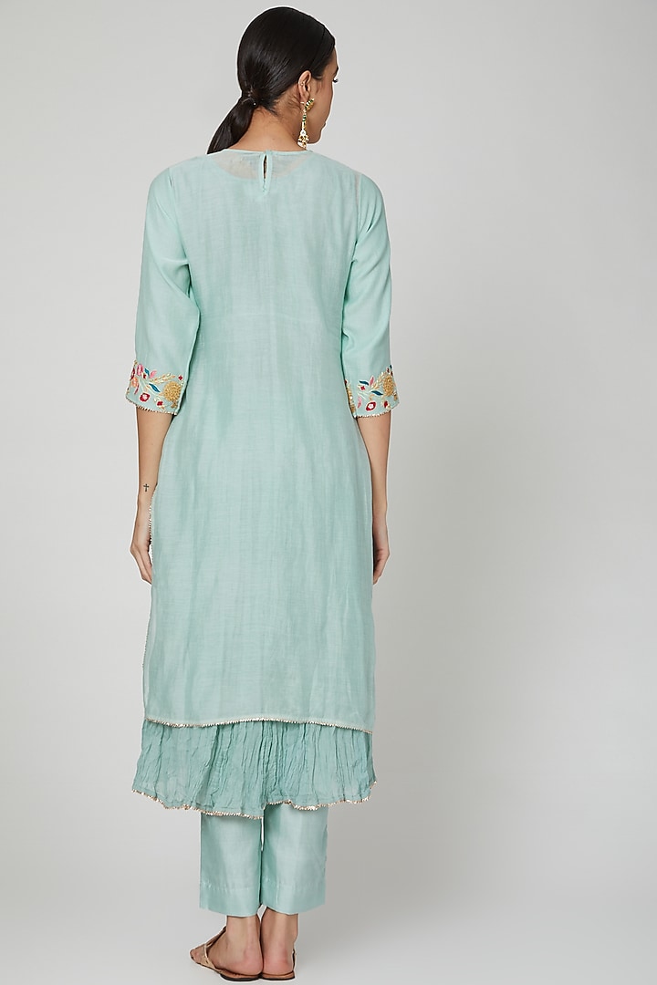 Powder Blue Yoke Embroidered Kurta Set by Made in Pinkcity at Pernia's Pop Up Shop