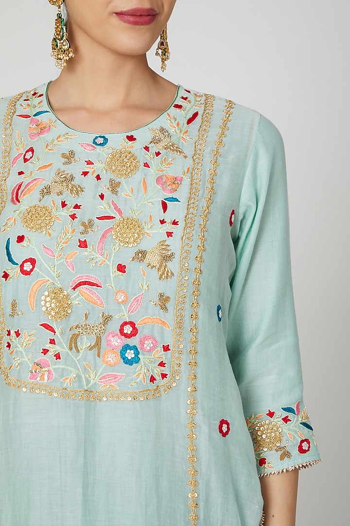 Powder Blue Yoke Embroidered Kurta Set by Made in Pinkcity at Pernia's Pop Up Shop