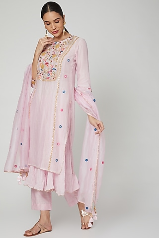 Blush Pink Embroidered Kurta Set by made in pinkcity 