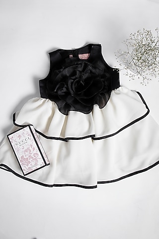Black & Ivory Matte Satin Dress For Girls by PNK Isha Arora (Pink)