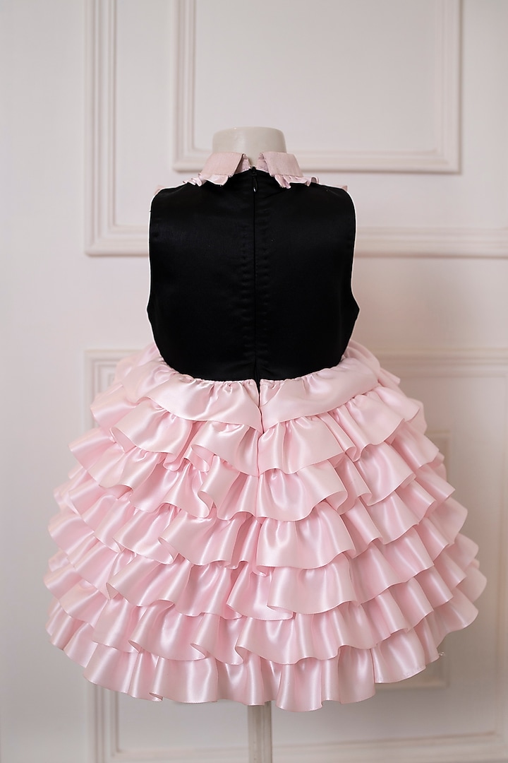Pink & Black Matte Satin Dress For Girls by PNK Isha Arora (Pink) at Pernia's Pop Up Shop