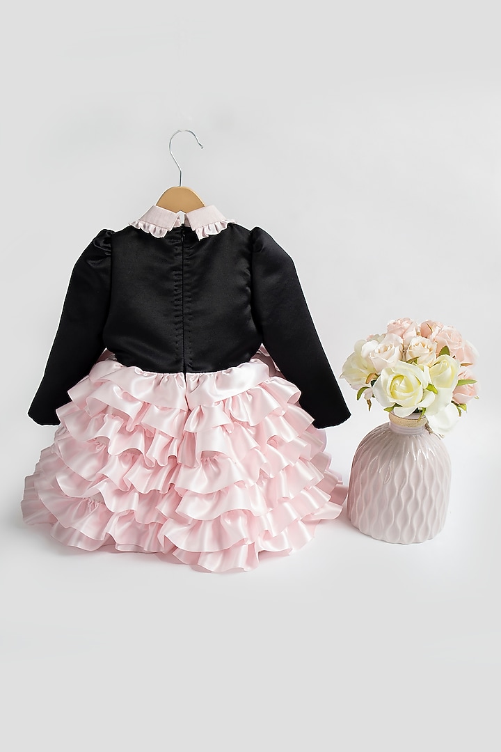 Pink & Black Matte Satin Dress For Girls by PNK Isha Arora (Pink) at Pernia's Pop Up Shop