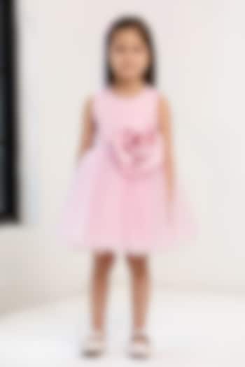 Pink & White Cotton Viscose Blend Striped Dress For Girls by PNK Isha Arora (Pink) at Pernia's Pop Up Shop