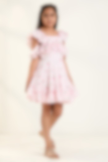 Pink Pure Cotton Printed Ruffled Dress For Girls by PNK Isha Arora (Pink) at Pernia's Pop Up Shop