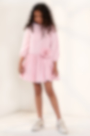 Pink Cotton Viscose Blend Floral Dress For Girls by PNK Isha Arora (Pink) at Pernia's Pop Up Shop