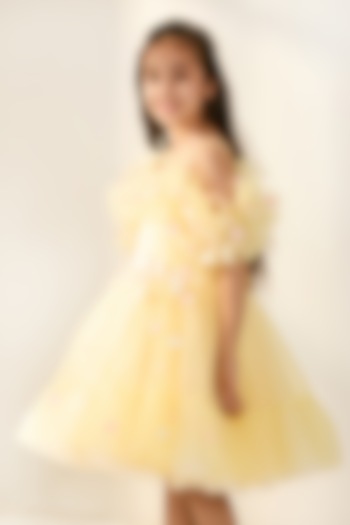 Yellow Tulle Flared Dress For Girls by PNK Isha Arora (Pink) at Pernia's Pop Up Shop