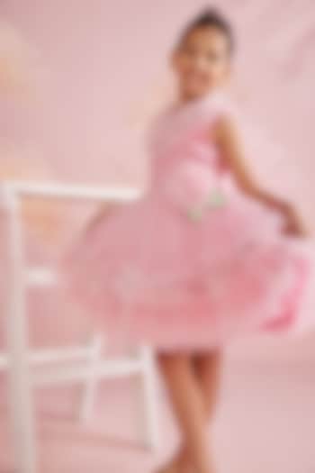 Pink Cotton Lycra & Net Ruffled Dress For Girls by PNK Isha Arora (Pink)