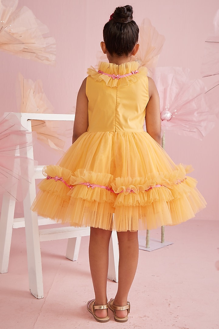 Orange Cotton Lycra & Net Ruffled Dress For Girls by PNK Isha Arora (Pink) at Pernia's Pop Up Shop