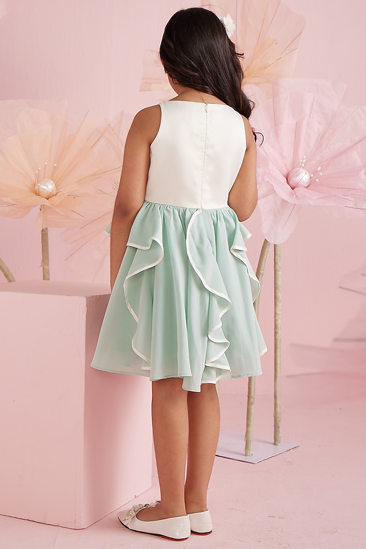 Ivory & Green Georgette Dress For Girls by PNK Isha Arora (Pink) at Pernia's Pop Up Shop