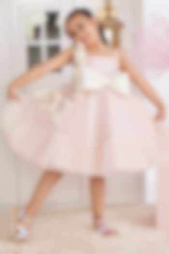 Soft Pink Taffeta & Net Jacket Dress For Girls by PNK Isha Arora (Pink)