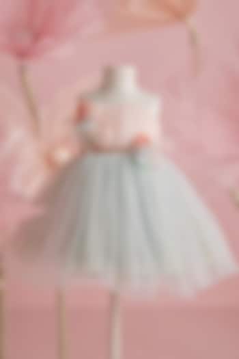 Peach & Aqua Blue Net Dress For Girls by PNK Isha Arora (Pink)