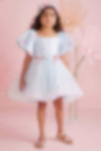 Pastel Blue Dupion & Net Dress For Girls by PNK Isha Arora (Pink)