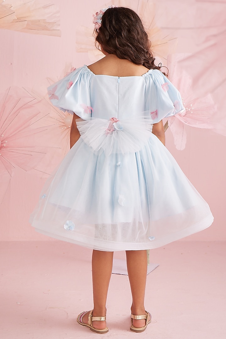 Pastel Blue Dupion & Net Dress For Girls by PNK Isha Arora (Pink) at Pernia's Pop Up Shop