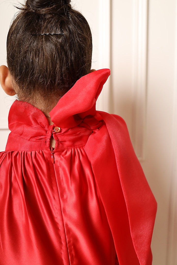 Red Matte Poly Satin & Georgette Dress For Girls by PNK Isha Arora (Pink) at Pernia's Pop Up Shop