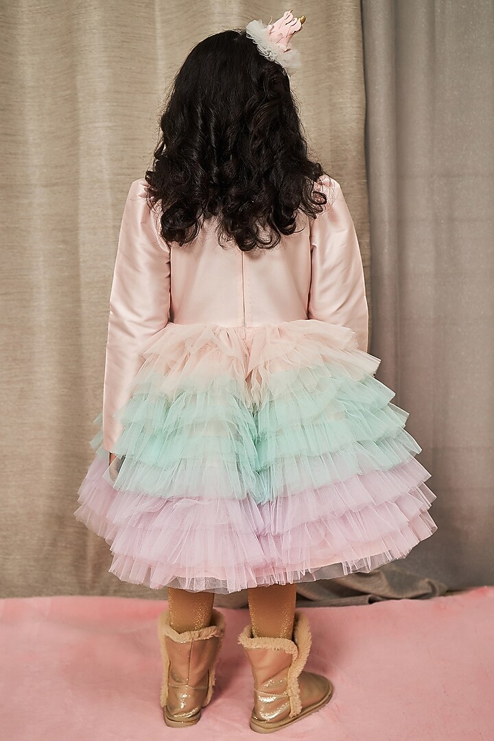 Blush Pink Net Unicorn Ruffled Dress For Girls by PNK Isha Arora (Pink) at Pernia's Pop Up Shop